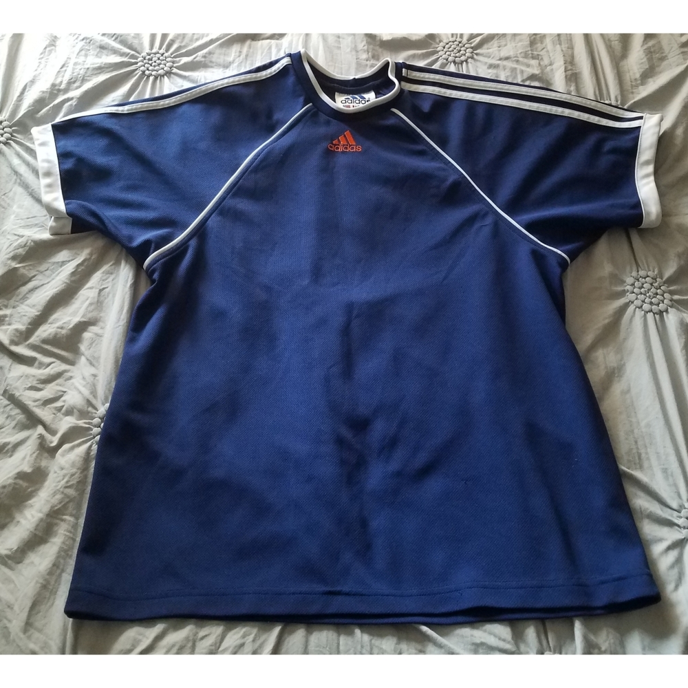 VINTAGE late 90's Adidas Soccer Jersey Tee Blue Sz M